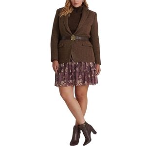 NWT Lauren Ralph Lauren Purple Floral Crinkle Georgette Miniskirt Size 18